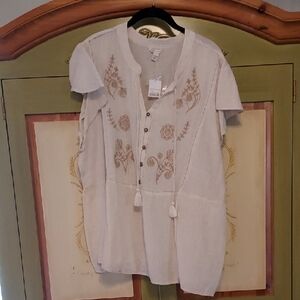 Cato Cream Eyelet Button-Front Blouse